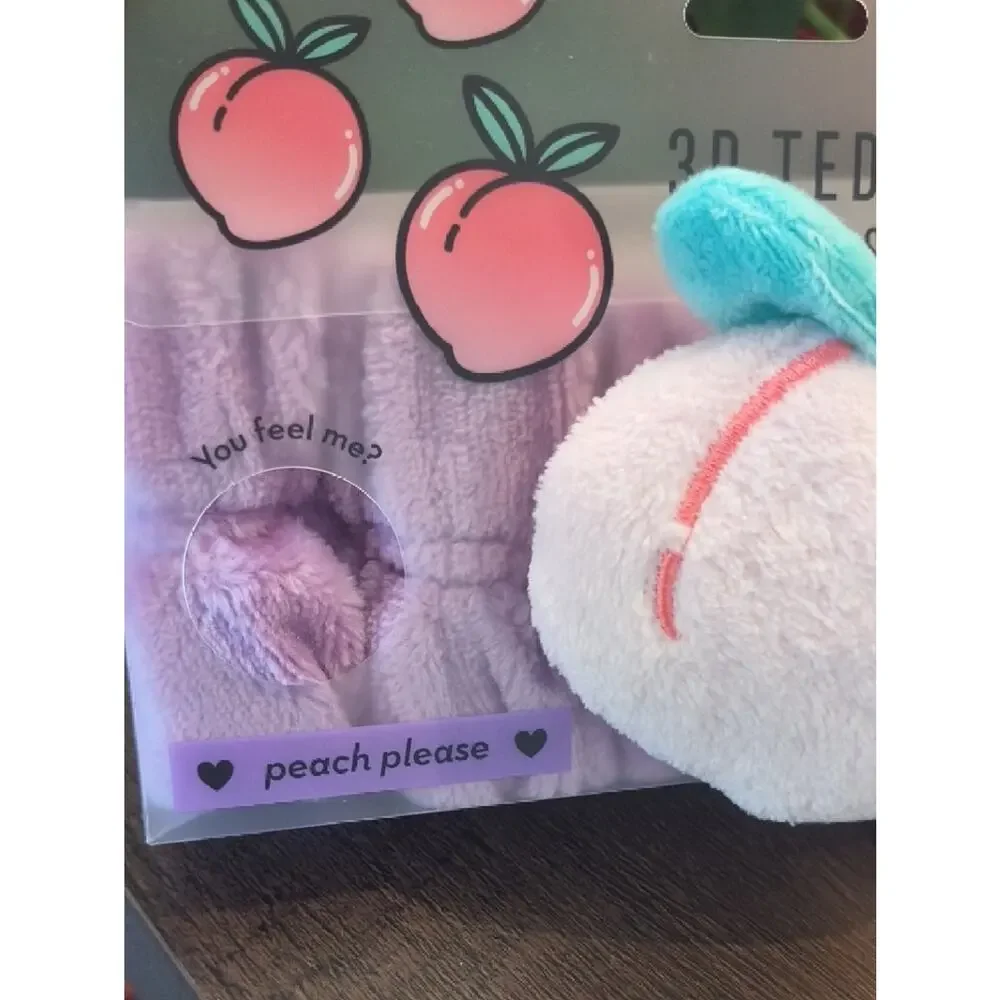 The Crème Shop 3D Teddy Peach Plushie Spa Headband - Pink & Teal NWT